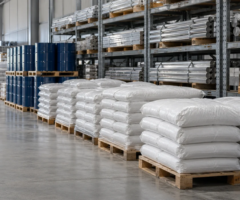 Representative warehouse stocked with industrial raw materials